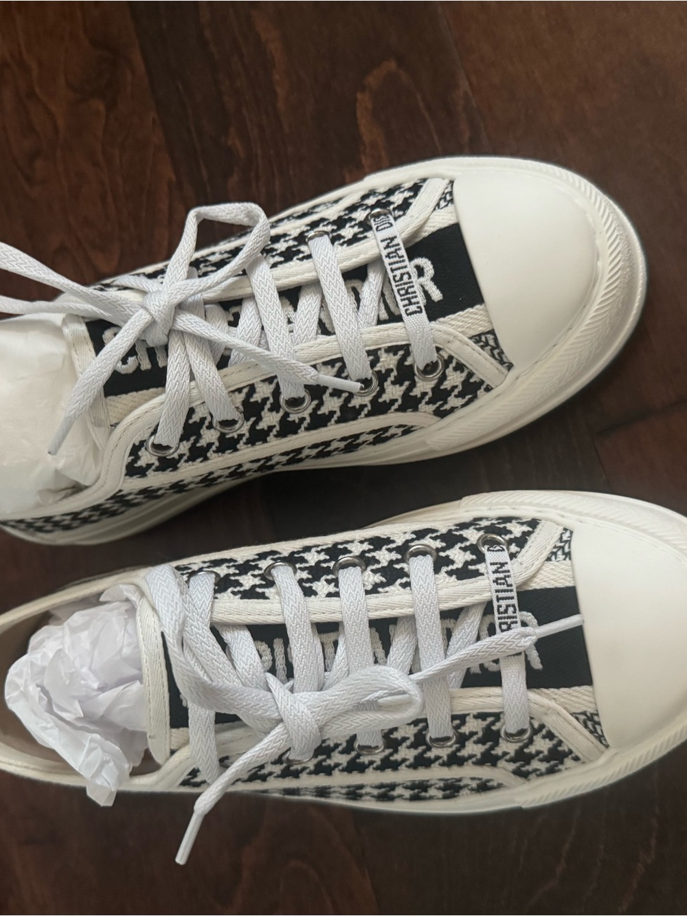 Dior Black & White Houndstooth Low-Top Canvas Sneaker- 36.5 - Picture 2 of 9